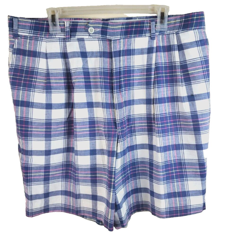 Men’s Golf Shorts Sz 38 FIT 37 Berle Indian Madras Plaid 8" Inseam Vtg cotton